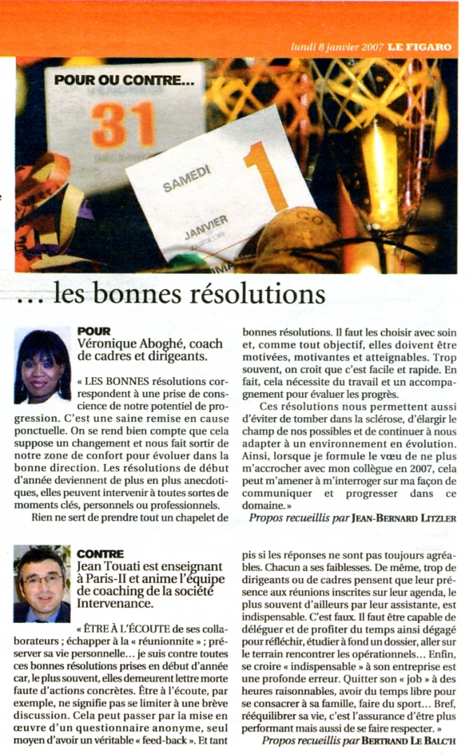 Coach de cadres et dirigeants - Les bonnes résolutions - Le Figaro, Orgadia, Jean Touati